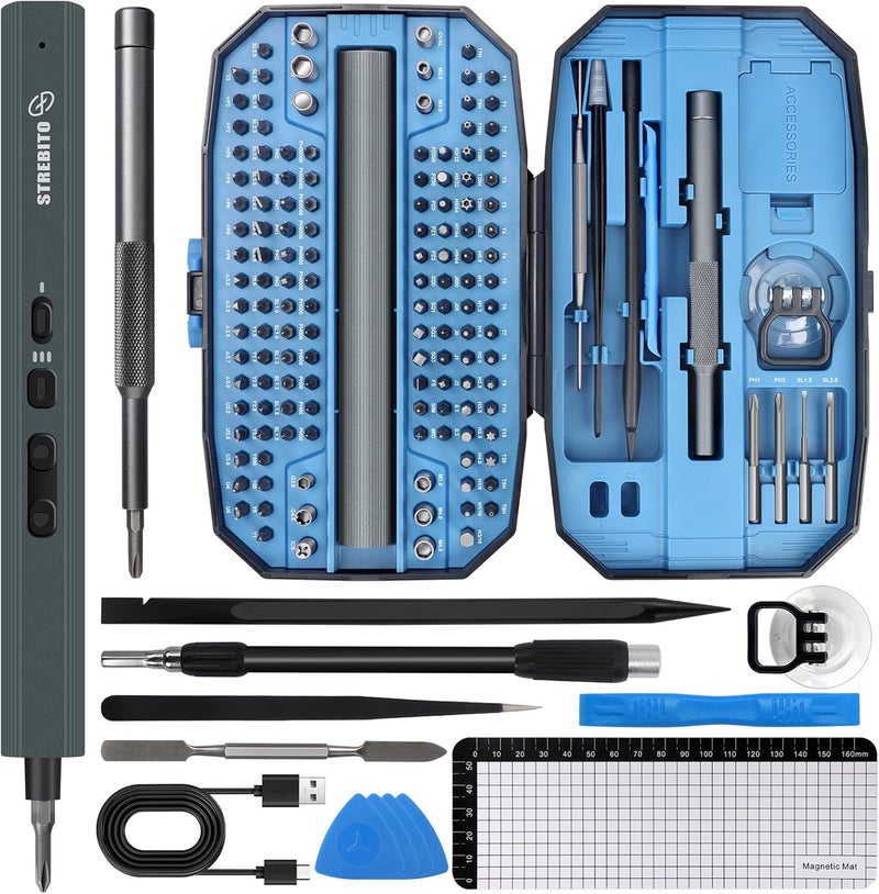 STREBITO Mini Electric Screwdriver Set 155 in 1 Small Electric Screwdriver Cordless, 140 S2 Magnetic Bits, 3 Torque Settings, 650mAh Battery, Precision Electric Screwdriver Kit for Computer Laptop RC - Image 1